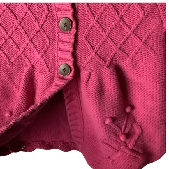 Girls Pink Knit Cardigan Sweater Size M 5-6 Diamond Pattern Button Front - Picture 6 of 13